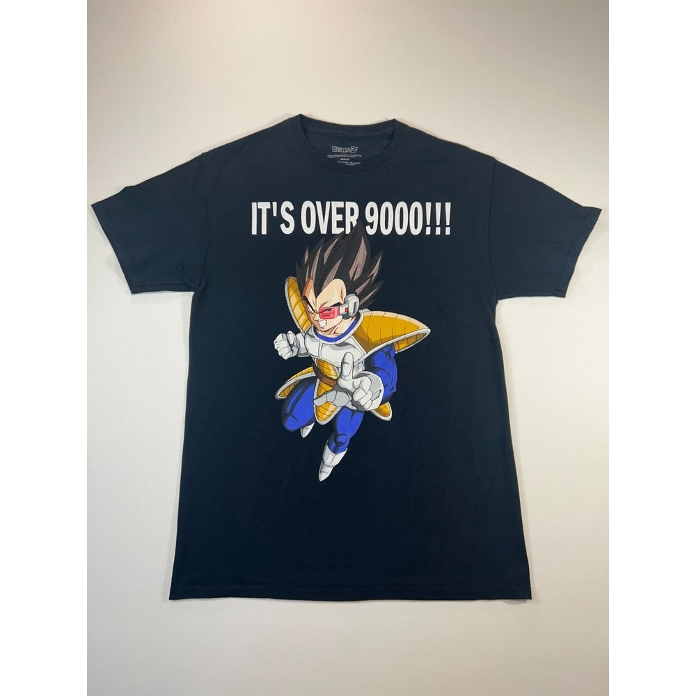 Dragon Ball Z Vegeta Shirt Over 9000 DBZ Anime Tee Black Size M Cotton